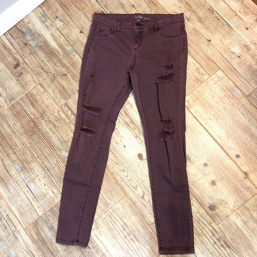 Distressed burgundy SOHO Leggings